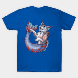 Purrmaid: Red on Blue Tabby T-Shirt